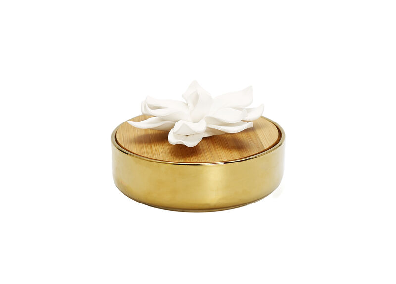 Gold Hemispheric Shaped Diffuser With White Flower, �Lily Of The Valley� Aroma