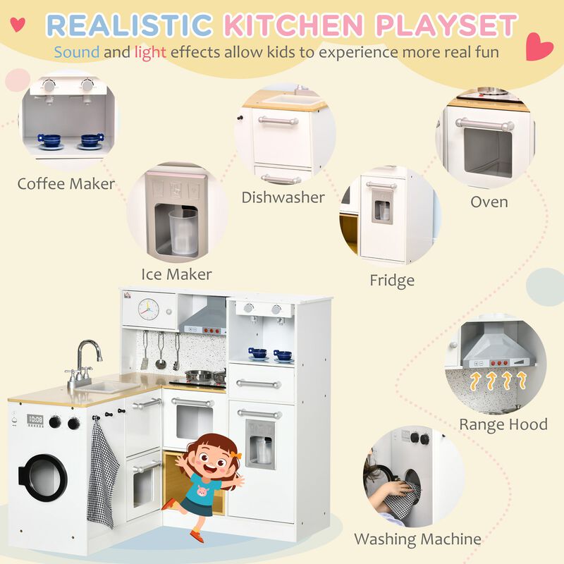 White Kids' Culinary Corner: Wooden Kitchen Set with Interactive Features
