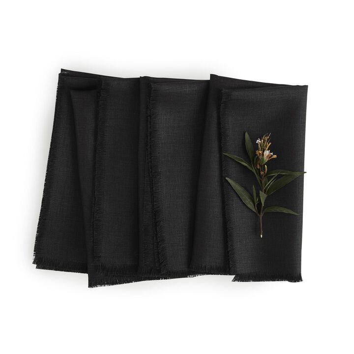 Solino Home 100% Pure Linen Cloth Napkins 20 x 20 Inch Set of 4 | Fringe Dinner Napkins