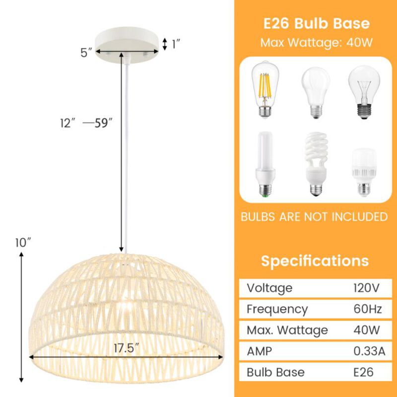 Hivvago Farmhouse Rattan Pendant Lights with Adjustable Hanging Rope-Beige