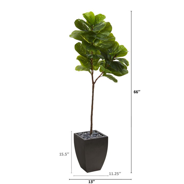 Hivvago 5.5 Feet Fiddle Leaf Artificial Tree in Black Planter (Real Touch)