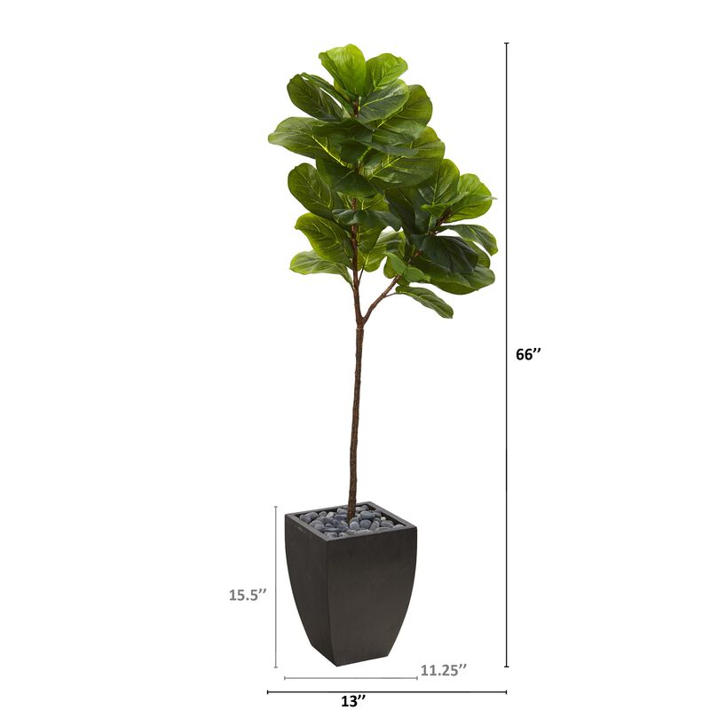 Hivvago 5.5 Feet Fiddle Leaf Artificial Tree in Black Planter (Real Touch)