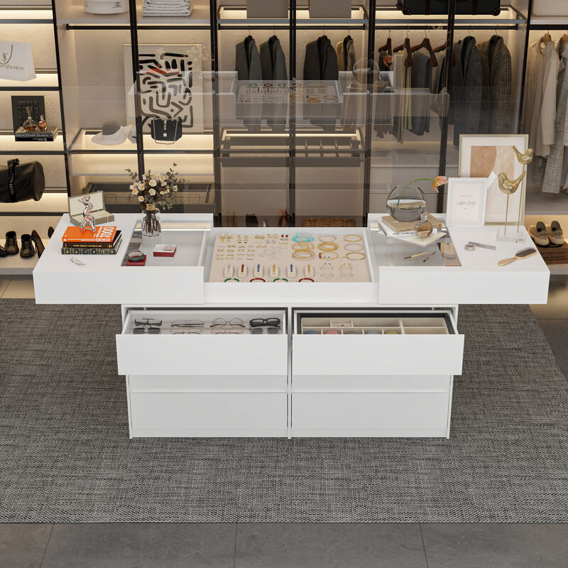 FUFU&GAGA 91.1" Modern Dresser and Vanity Combo with Spacious Storage Drawers, (91.1" W x 31.5" D x 35.8" H),White