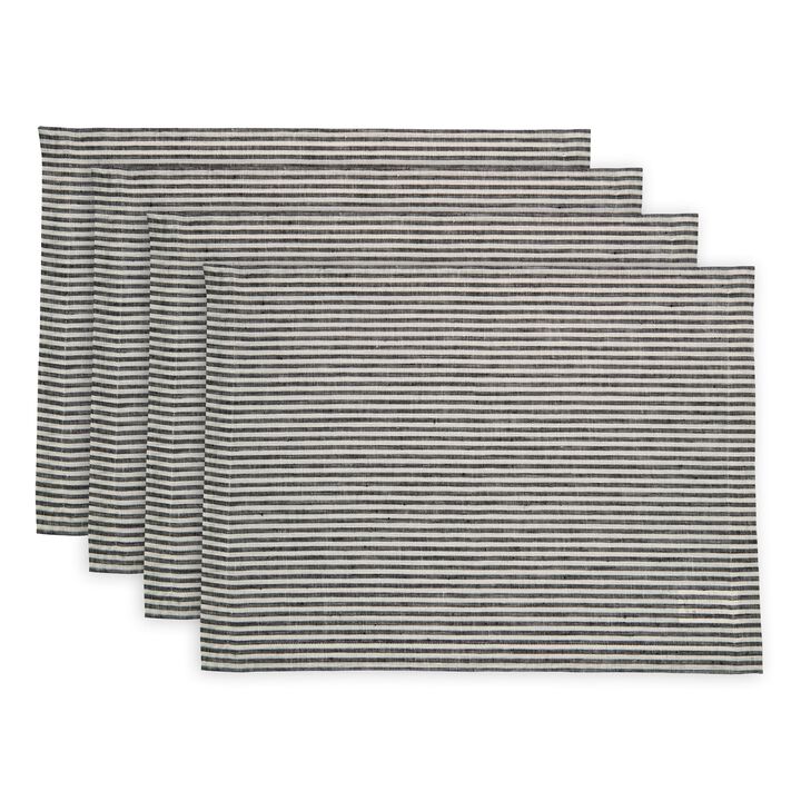 Solino Home 100% Pure Linen Placemats 14 x 19 Inch Set of 4 | Narrow Stripe
