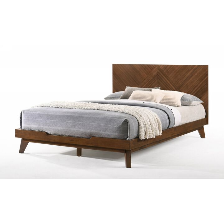 Soer King Size Platform Bed, Chevron Pattern, Solid Wood, Walnut Brown - Benzara