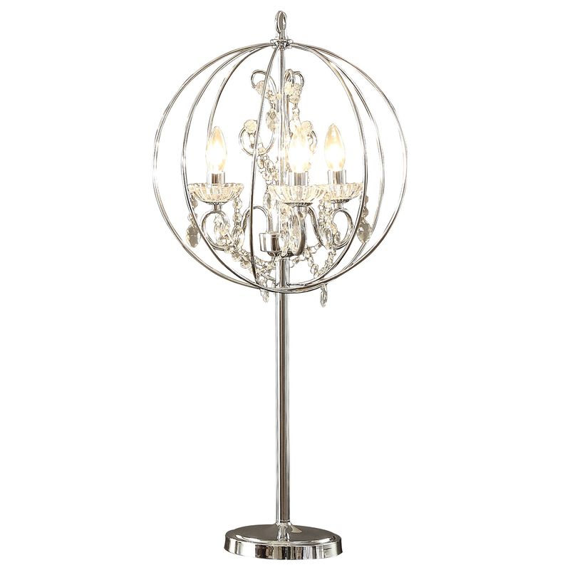 Shine 31 Inch Table Lamp, Chandelier Style, Crystal and Metal, Chrome-Benzara