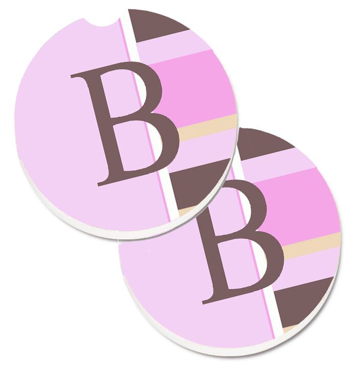 Caroline's Treasures Letter B Initial Monogram - Pink Stripes Set of 2 Cup Holder Car Coasters CJ1005-BCARC, 2.56, Multicolor