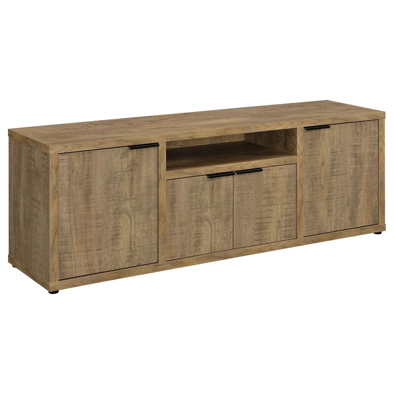 TV Entertainment Console with 2 Media Tower, 4 Cabinets, Natural Brown Wood - Benzara