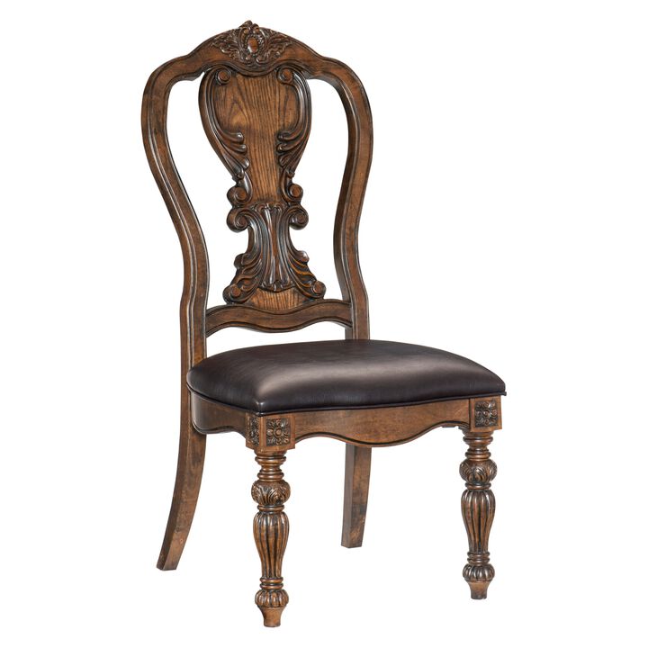 2 Traditional Dark Oak Side Chairs