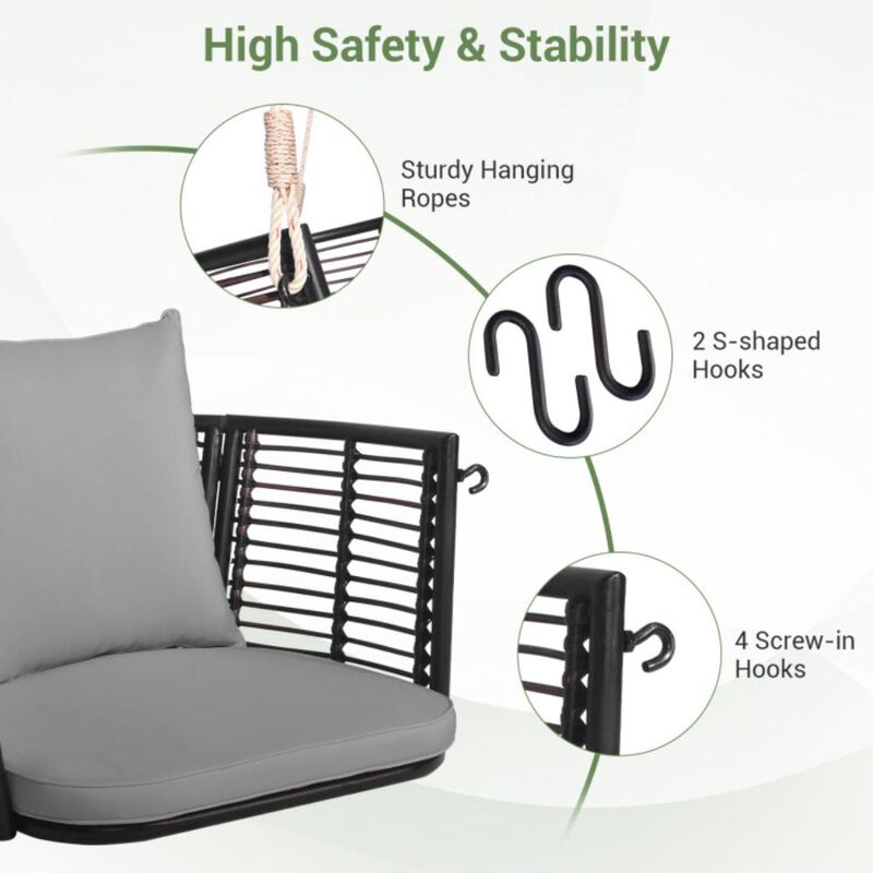 Hivvago Porch Swing Patio Hanging Rattan Chair with Zippered Cushions and Rope