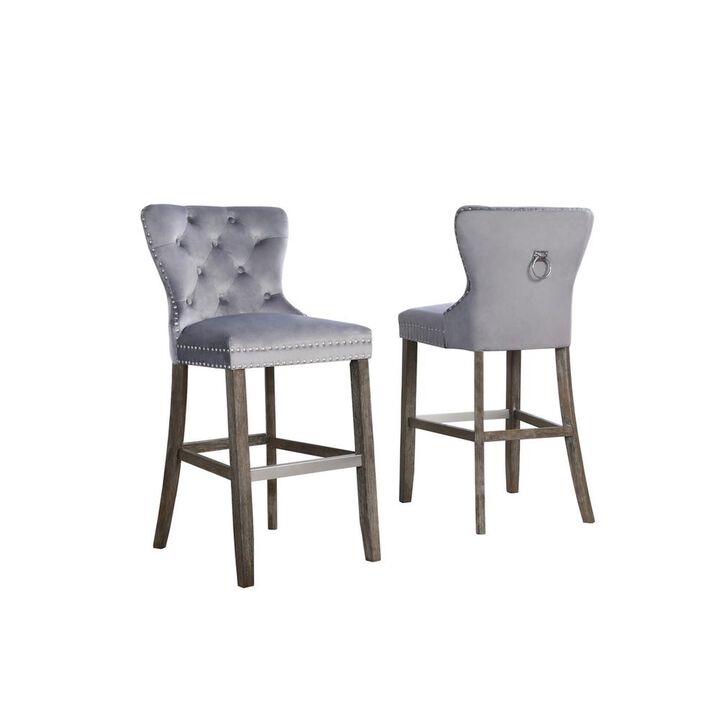 Best Quality Furniture 29 dark grey velvet bar stool with wood base