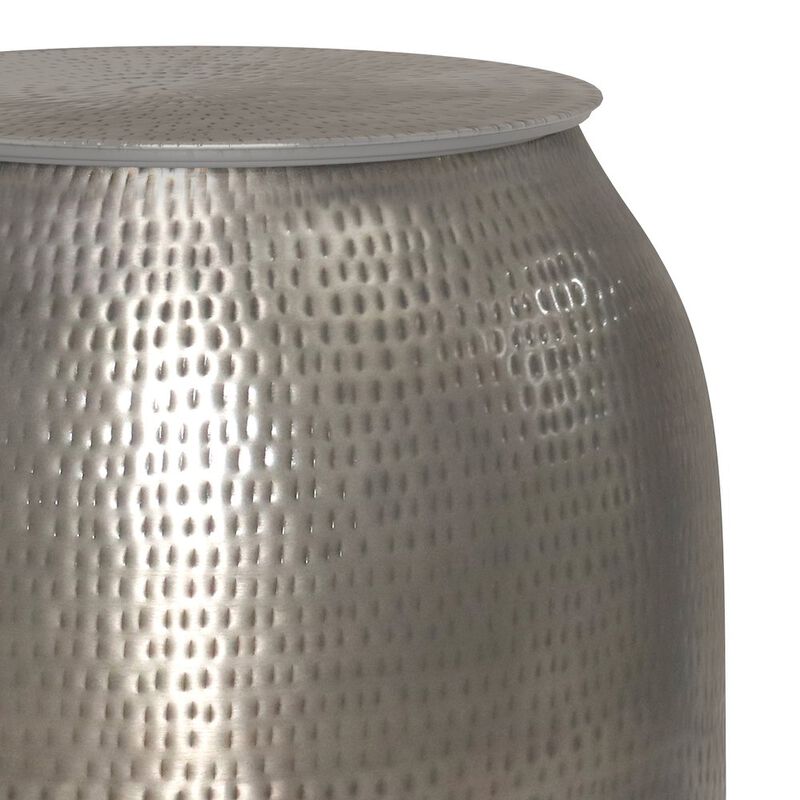 Simpli Home Griffen Metal Storage Accent Table In Antique Silver