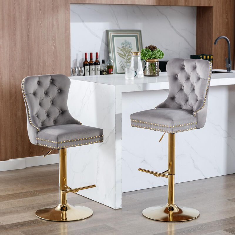 Swivel Barstools Modern Upholstered Counter Chairs with Tufted Back & Adjustable Seat for Kitchen & Bar