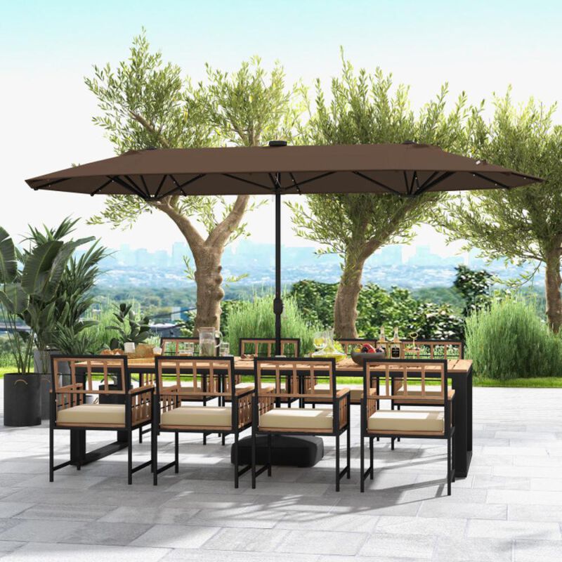 Hivvago 13FT Double-sided Patio Umbrella with Solar Lights for Garden Pool Backyard