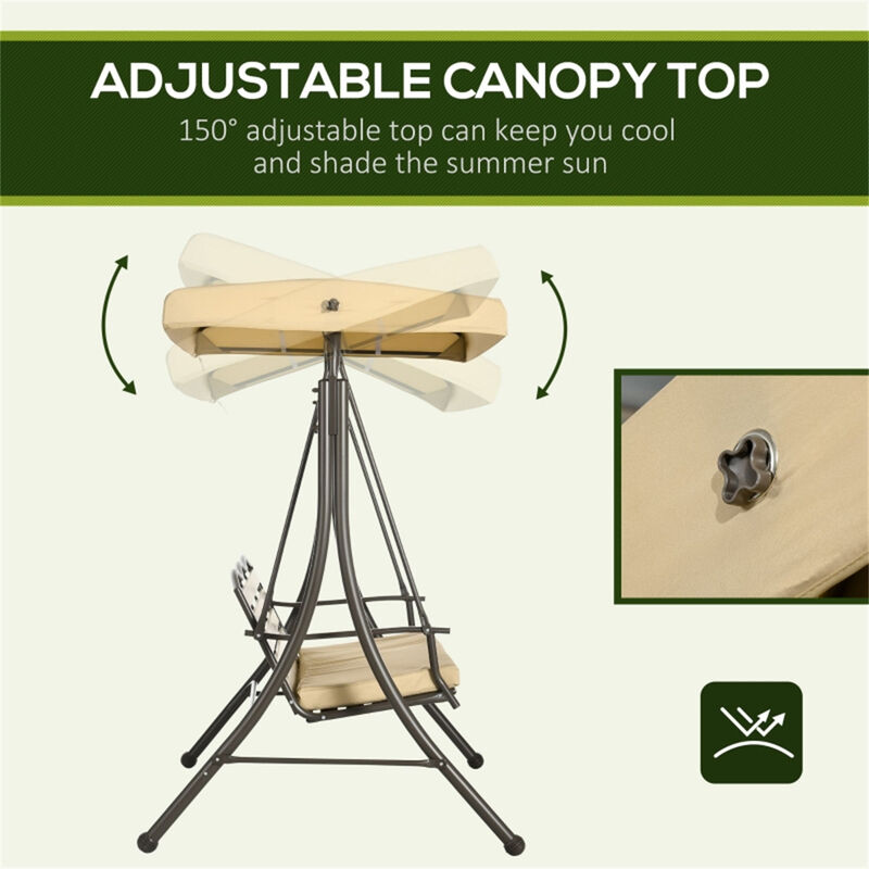 3-Seat Patio Swing Chair, Comfortable Outdoor Swing with Canopy for Deck & Terrace