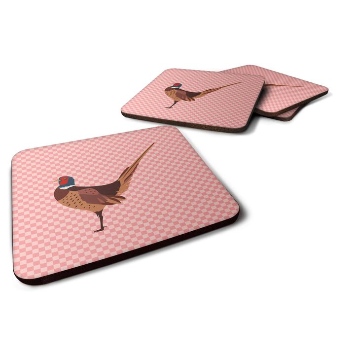 Caroline's Treasures Ring-necked Common Pheasant Pink Check Decorative Coasters, 3.5, Multicolor