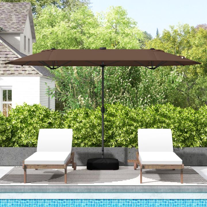 Hivvago 13FT Double-sided Patio Umbrella with Solar Lights for Garden Pool Backyard