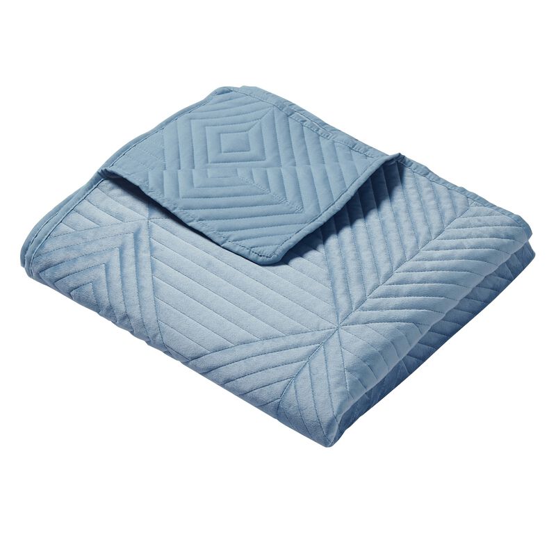 Ahab 50 x 60 Inch Quilted Throw Blanket with Fill, Dutch Velvet, Spa Blue