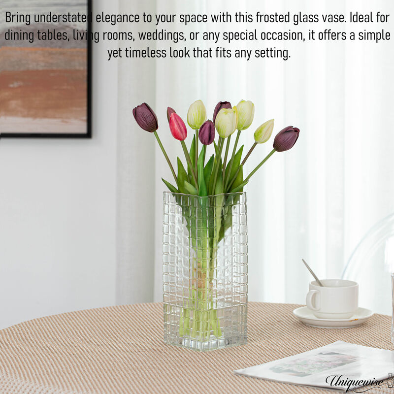 10-Inch Square Frosted Clear Glass Vase