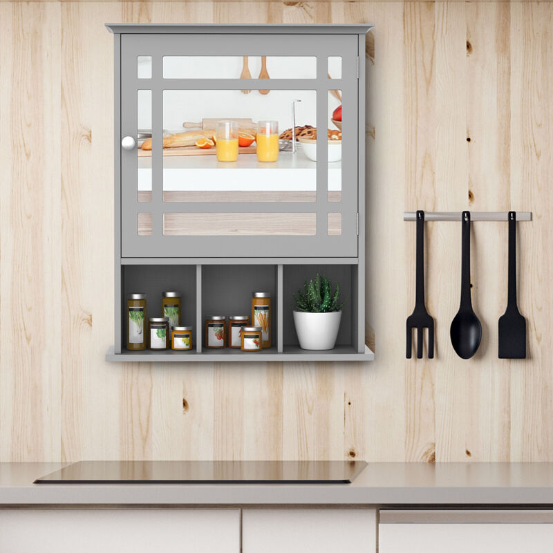 Gray Wall Mounted Medicine Cabinet with Mirror