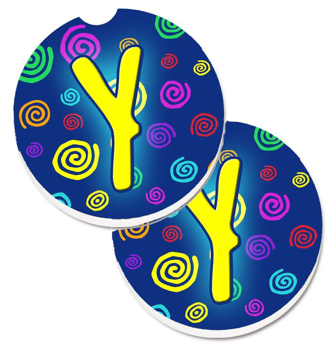 Caroline's Treasures Letter Y Initial Monogram - Blue Swirls Set of 2 Cup Holder Car Coasters CJ1011-YCARC, 2.56, Multicolor
