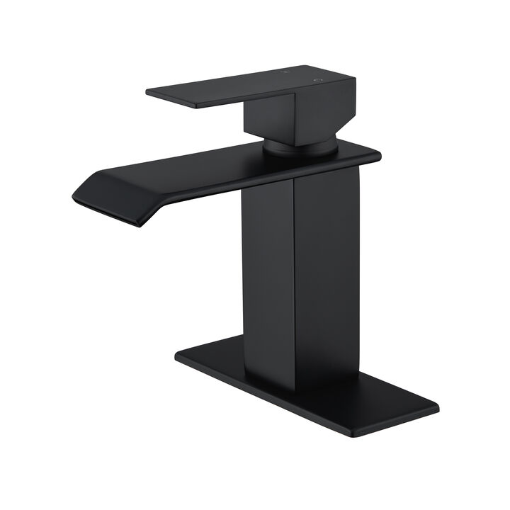 Mondawe Waterfall Spout Bathroom Sink Faucet, Single Handle 1/3 Hole Deck Mount Basin Hot & Cold Water Tap for Bathroom Lavatory