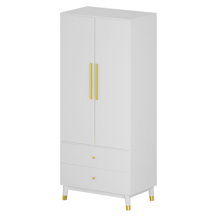 2-Drawers Kids Armoires Wardrobe With Hanging Rods, Drawers, Shelves (19.1 in. D x 31.5 in. W x 71.1 in. H)