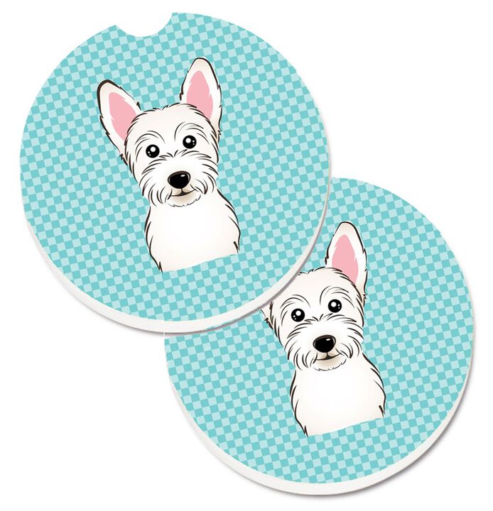 Caroline's Treasures Checkerboard Blue Westie Set of 2 Cup Holder Car Coasters BB1164CARC, 2.56, Multicolor