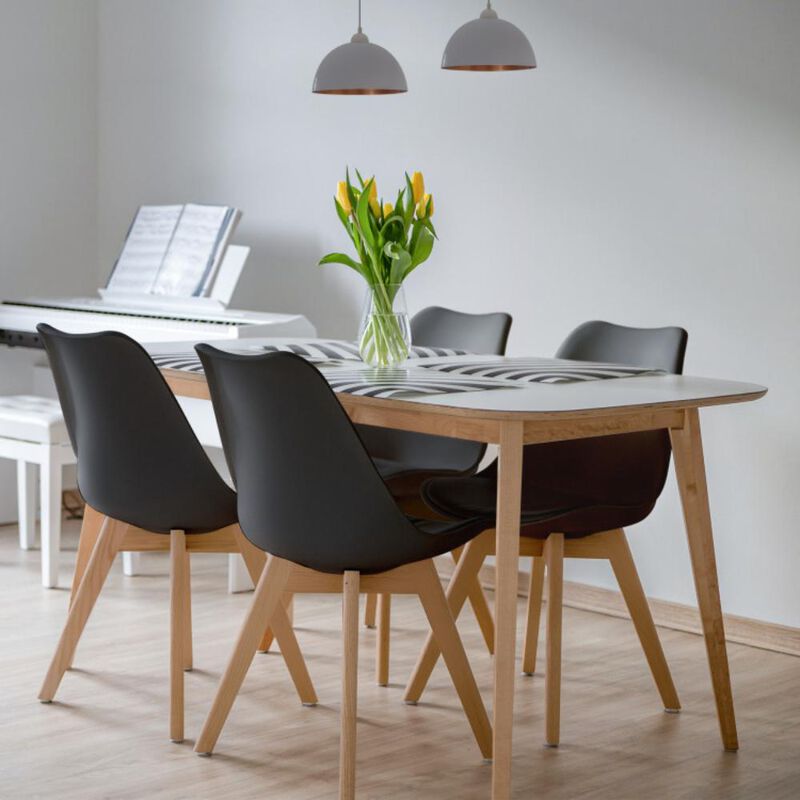 Hivvago Set of 4 Modern High Backrest Dining Chairs with Wooden Legs