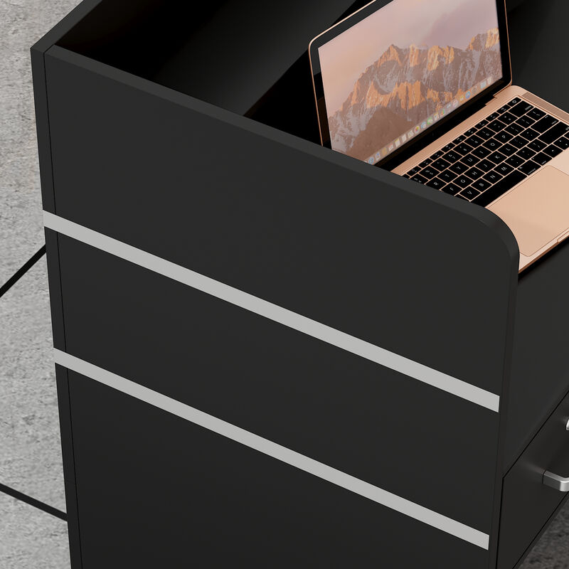 47.2 in. Rectangle Black Wooden Desk with 3-Drawers, Cabinet and Shelves