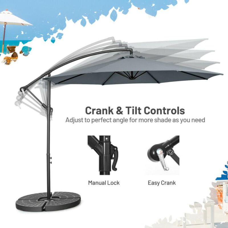 Hivvago 10 Feet Offset Umbrella with 8 Ribs Cantilever and Cross Base