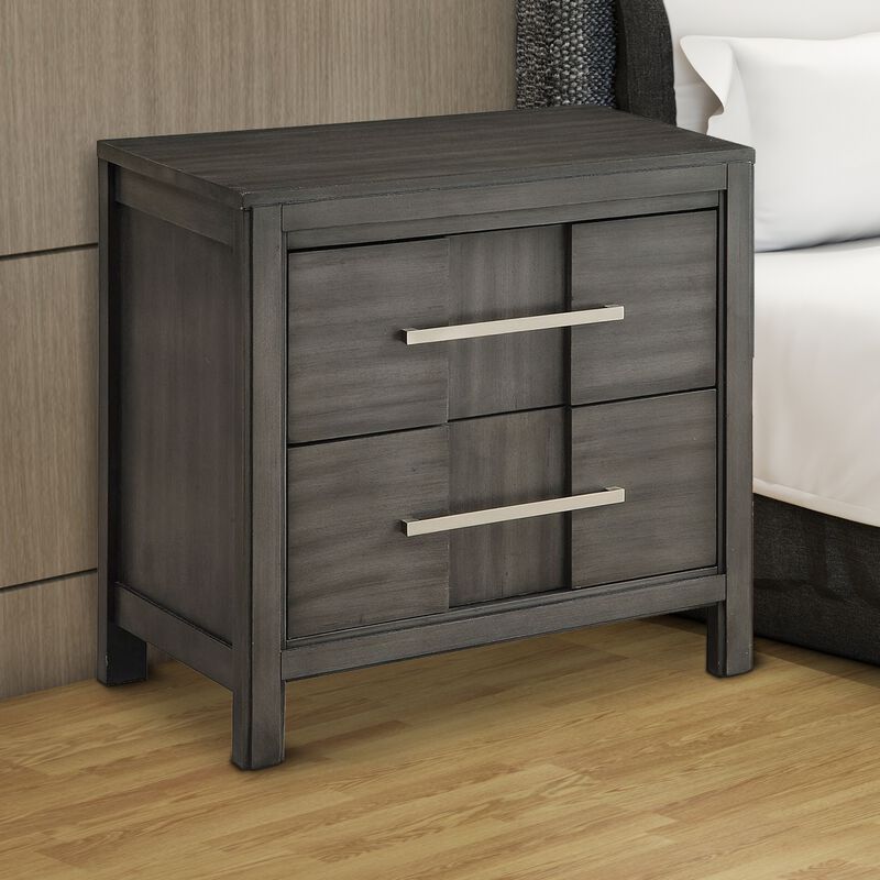 Transitional Solid Wood Nightstand With Two Drawers, Gray-Benzara