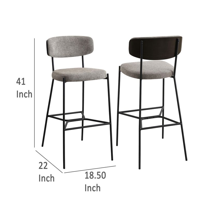 Ellina Pub Height Bar Chair Set of 2, Taupe Fabric, Black, 30 Inch - Benzara