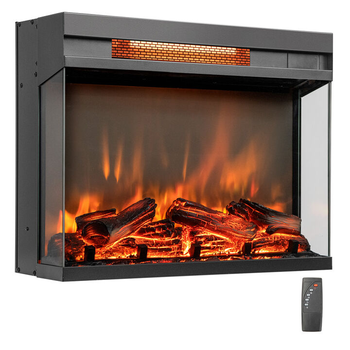 23-inch 3-Sided Electric Fireplace Insert with Remote Control-Black 23-inch 3-Sided Electric Fireplace Insert with Remote Control-Black