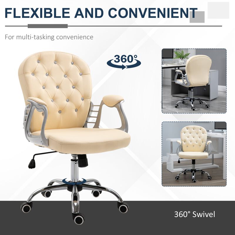 Beige Office Comfort: Tufted Swivel Chair with Adjustable Height