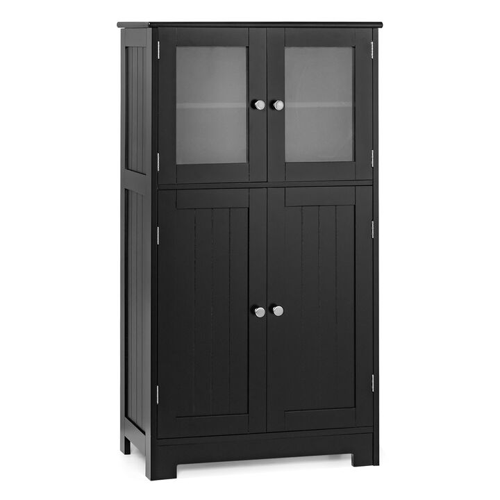 Costway Bathroom Floor Storage Cabinet Kitchen Cupboard w/Doors&Adjustable Shelf Brown