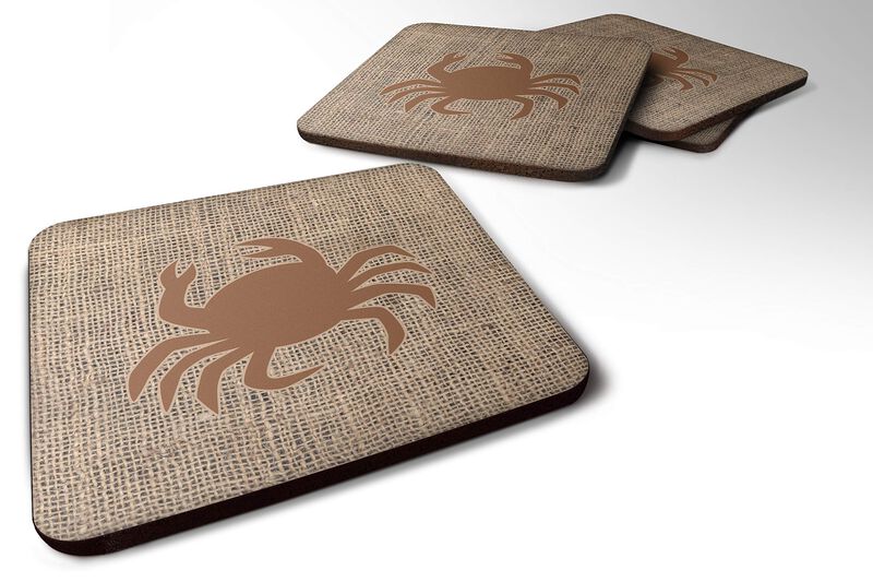Caroline's Treasures BB1024-BL-BN-FC Crab Burlap and Brown Foam Coasters (Set of 4), 3.5 H x 3.5 W, Multicolor