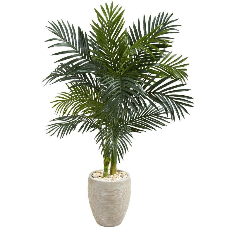 Hivvago 4.5 Feet Golden Cane Palm Artificial Tree in Oval Planter