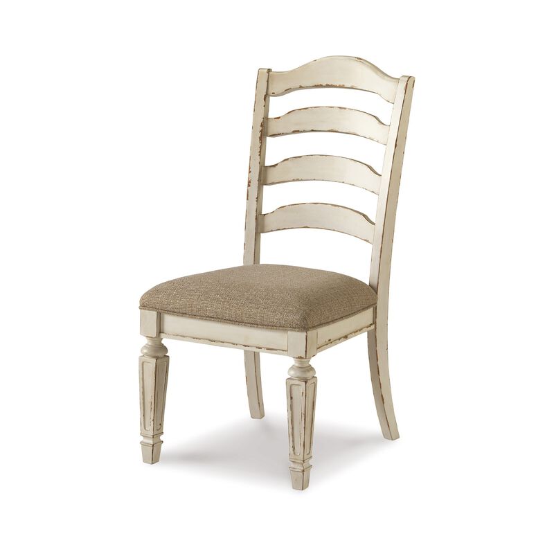 Alyn Dining Side Chair Set of 2, Ladderback, Distressed White Wood - Benzara