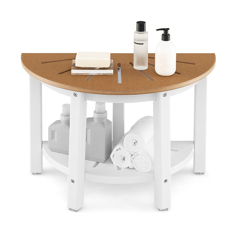 Waterproof HDPE Shower Bench with Semicircular Seat and Storage Shelf