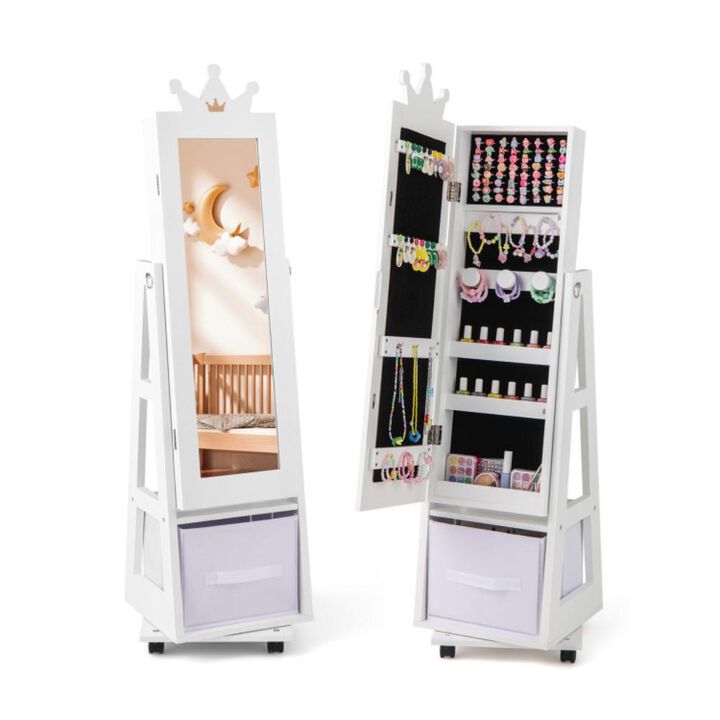 Hivvago Kids Jewelry Armoire Cabinet with Swivel Base and Lockable Universal Wheels Hivvago Kids Jewelry Armoire Cabinet with Swivel Base and Lockable Universal Wheels