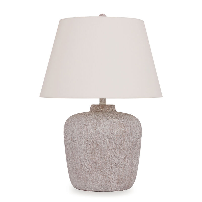 Rey Table Lamp, Empire Fabric Shade, 27 Inch Ivory Pot Metal Base - Benzara