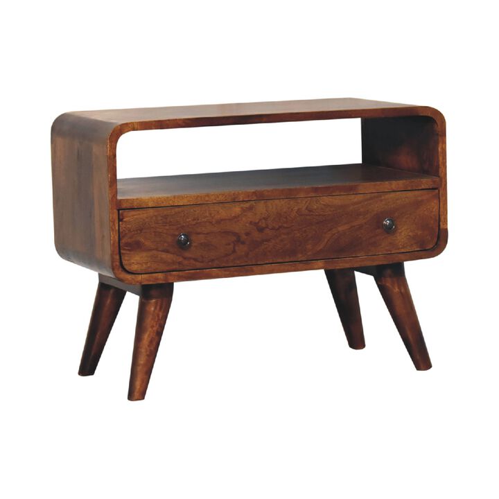 Mini Chestnut Curved Solid Wood Media Unit 1Drawers