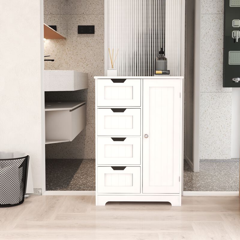 22.5 in. W. x 11.81 in. D x 32.68 in. H White Wood Linen Cabinet with 4 Drawers and 1 Door