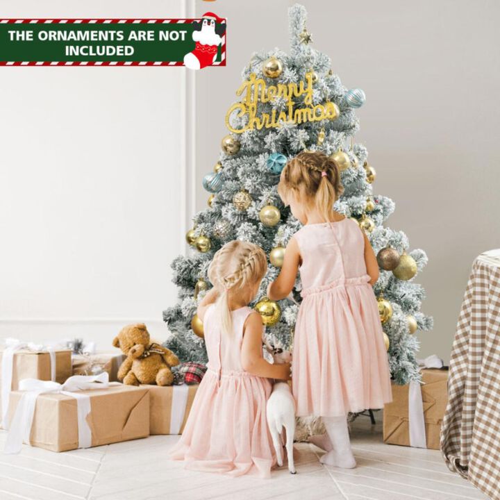 Hivvago 4.5 Feet Pre-Lit Premium Snow Flocked Christmas Tree with 150 Lights