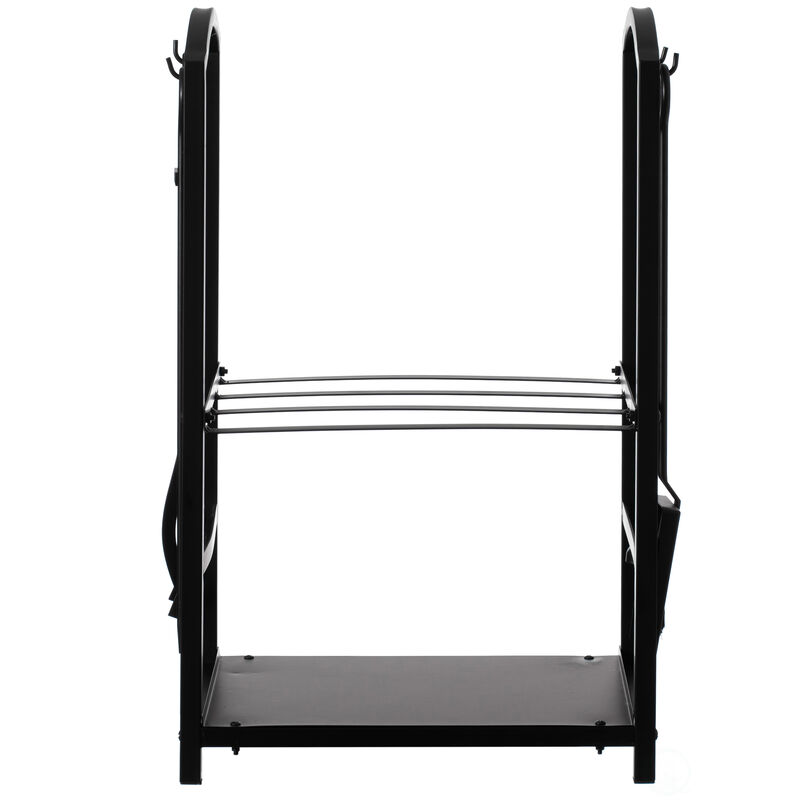 Indoor and Outdoor Patio Iron Firewood Log Cart with Fireplace Tool Rack, Black