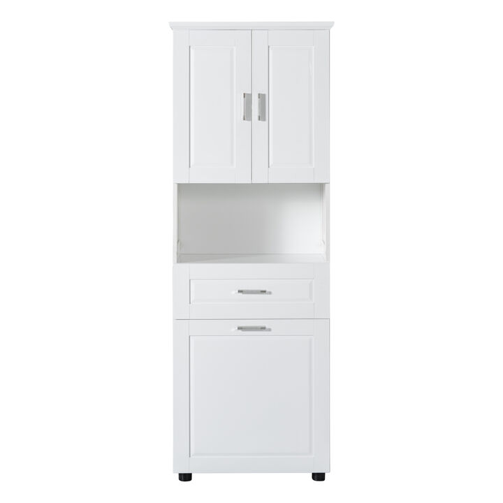 Merax Tall Bathroom Cabinet with Laundry Basket