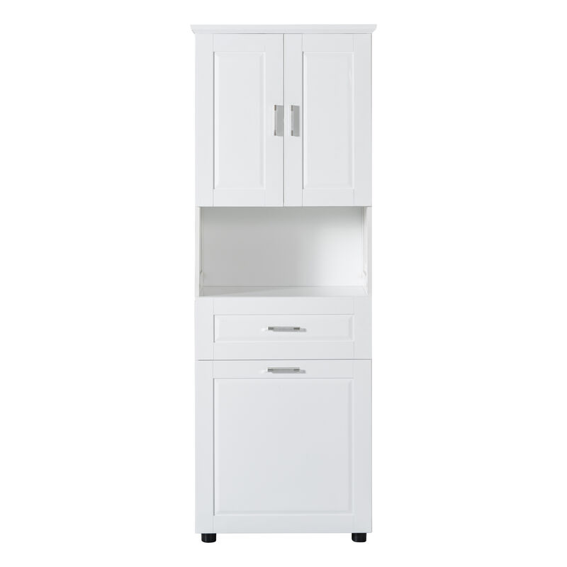 Merax Tall Bathroom Cabinet with Laundry Basket