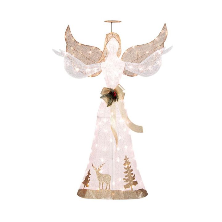 Hivvago 5 Feet Pre-lit 3D Glittered Christmas Angel with 100 Warm White Lights