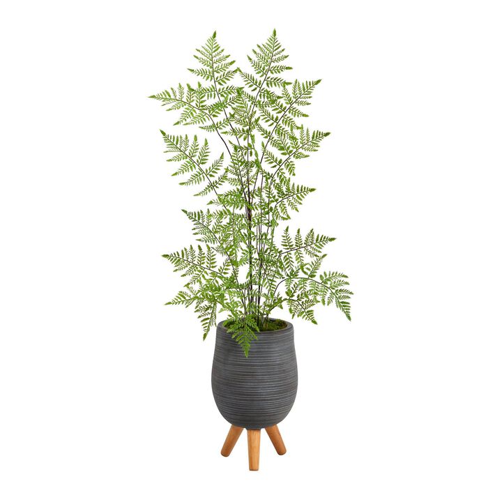 Nearly Natural 39-in Ruffle Fern Artificial Tree in Gray Planter with Stand